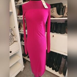 NWT Fuzzi Illusion Yoke Tulle Long‎ sleeve Dress L FLAW